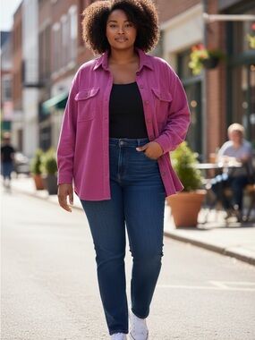 Velvet Heart Magenta Utility Shacket with Chest Pockets